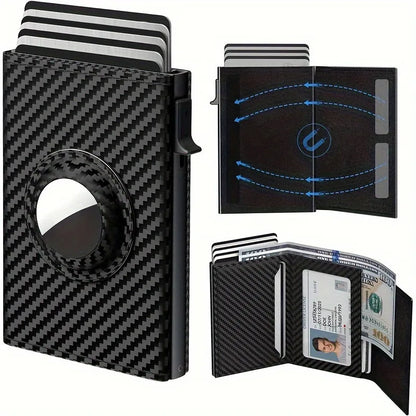 Customized Name Men's Card Holder High Quality Carbon Fiber Wallet RFID Blocking Pop-up Card Purse with Air Tag Positioning Slot