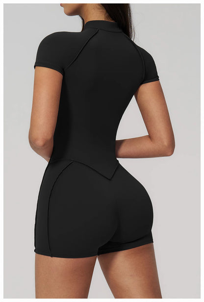 2026 Yoga Bodysuit Short Sleeves Women Tracksuits Gym Zipper Jumpsuits Sports Workout Rompers Fitness One-piece Suit Activewear - Kimlud