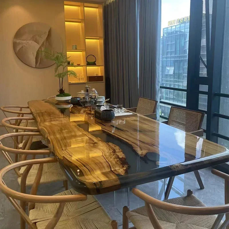 JC Resin Table Spot River Table Walnut Solid Wood Large Board Tea Table Resin Large Board Tea  Gold Camphor Desk
