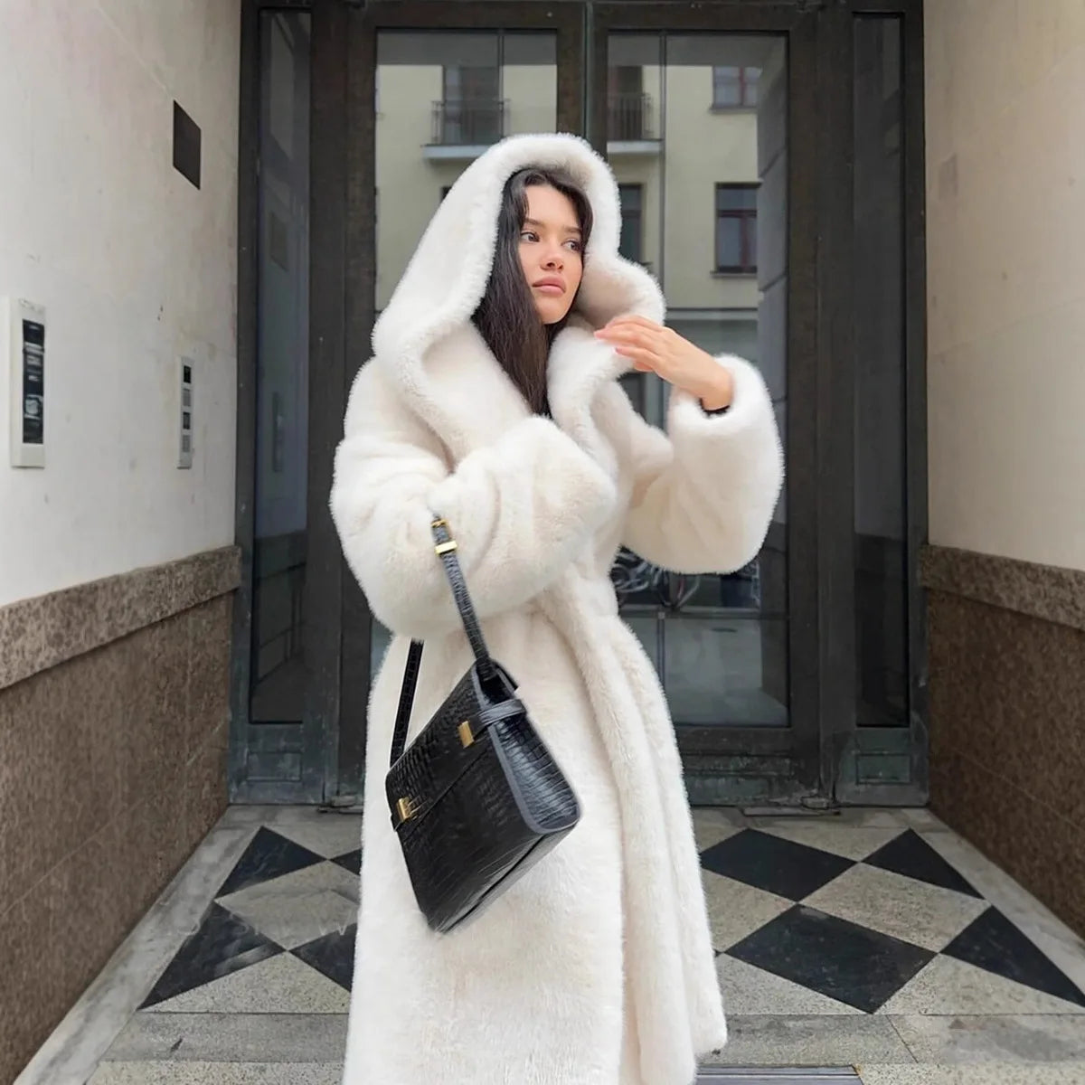 Coat mink fur imitation fur fur coat extended artificial fur coat hooded belt plush clothes