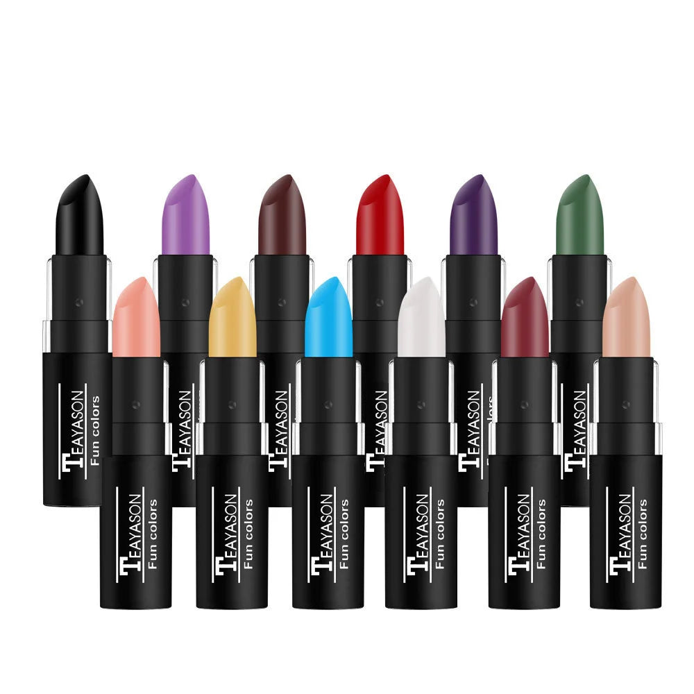 1Pcs Long Lasting Pigment Nude Purple Black Blue Red Green Lipstick Waterproof Velvet Matte Luxury Lips Makeup Cosmetics