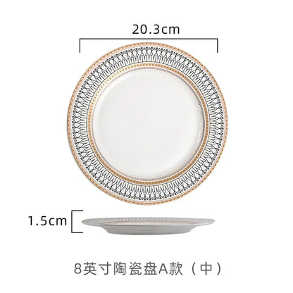 European Ceramic Steak Plates Household Tableware Golden Bead Ceramic Plates Western Food Plate Banquet Dessert Plates Kitchen
