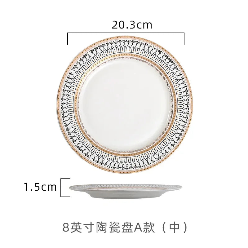 European Ceramic Steak Plates Household Tableware Golden Bead Ceramic Plates Western Food Plate Banquet Dessert Plates Kitchen