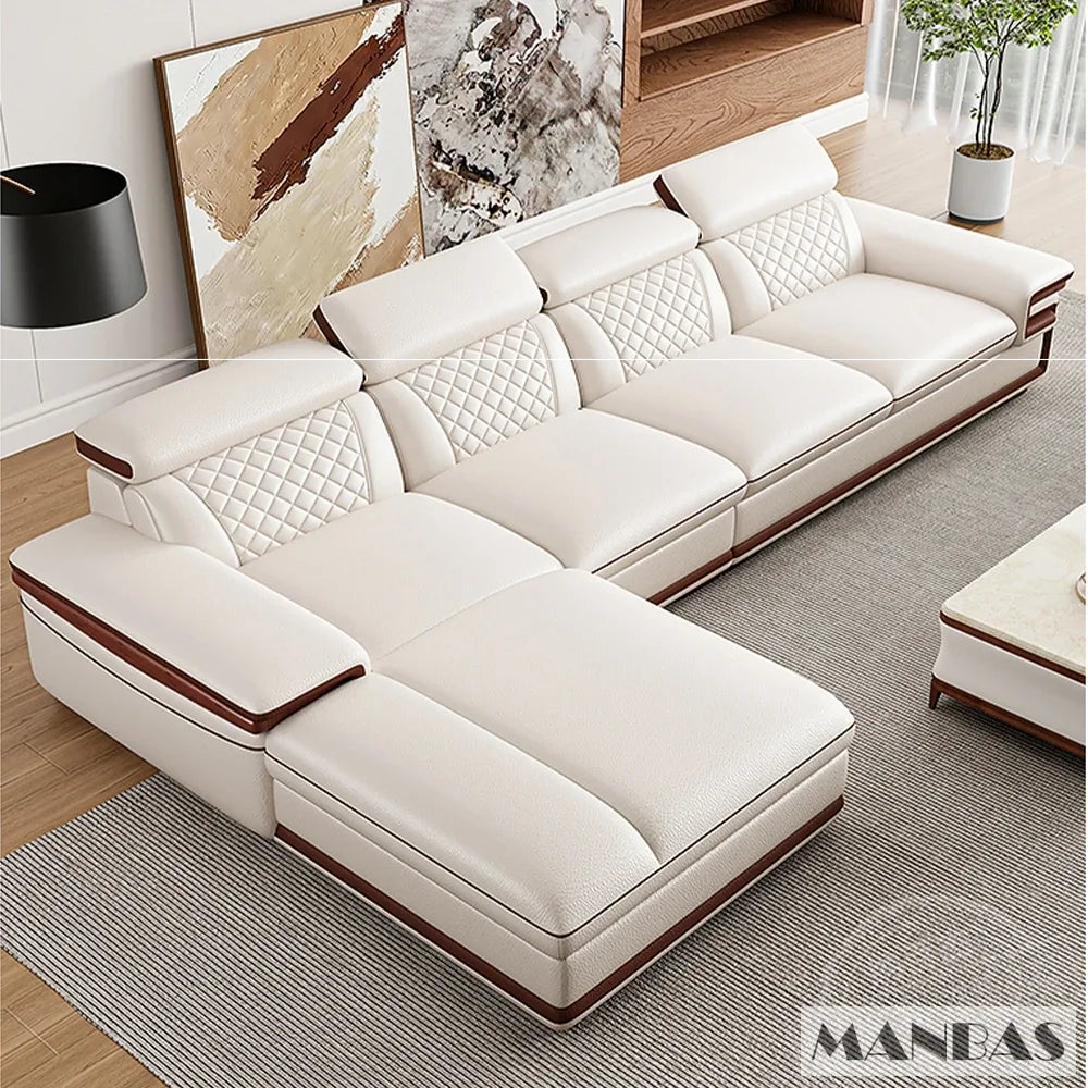 Linlamlim Premium Italian Genuine Leather Sofa Set for Living Room with Adjustable Headrests, Bluetooth Speaker, Wireless Charge