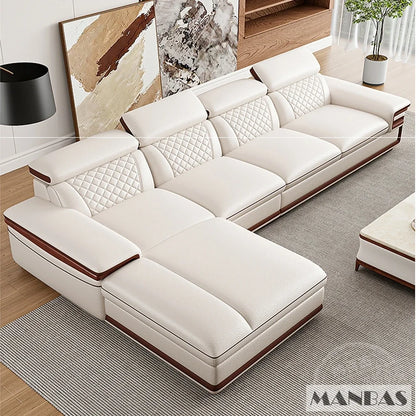 Linlamlim Premium Italian Genuine Leather Sofa Set for Living Room with Adjustable Headrests, Bluetooth Speaker, Wireless Charge