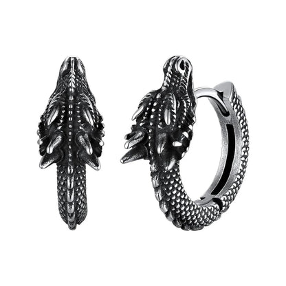 Retro Hip-hop Stainless Steel Gold Color Dragon Hoop Earrings Women's Men Punk Personality Cool Streetwear Jewelry Accessories