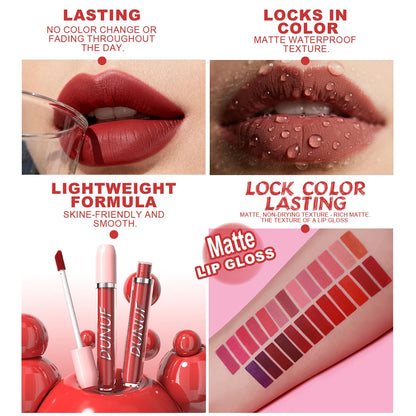DUNUF 1Pc Matte Lip Gloss Bean Paste Liquid Lipstick Long-Lasting Waterproof Easy To Color Non-Fading Sexy Red Matte Lip Glaze