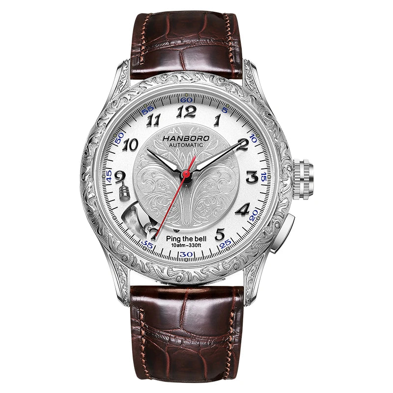 HANBORO Mechanical Alarm Watch Men Automatic Ping Bell Hourly Chime Luxury 100M Waterproof Sapphire Steel Business...