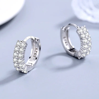 JewelryTop store 925 Sterling silver needle Earrings Fashion High Quality Jewelry Double Row Crystal Zircon Round Stud - Kimlud
