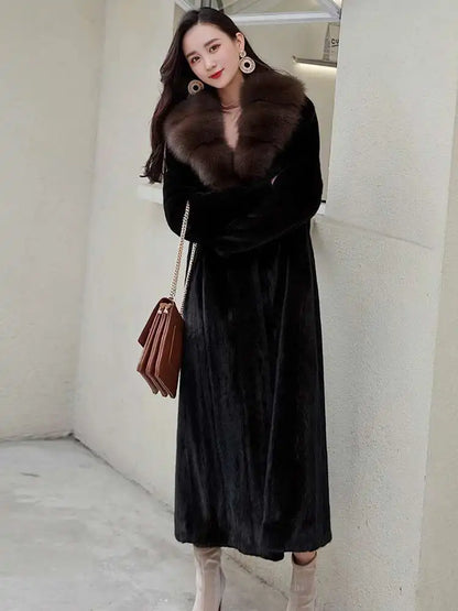 DEAT Fashion Women's Imitation Mink Fur Coat Fur Collar Loose Long Sleeves Thick Warm Overcoat Winter 2024 New tide 7AB6171