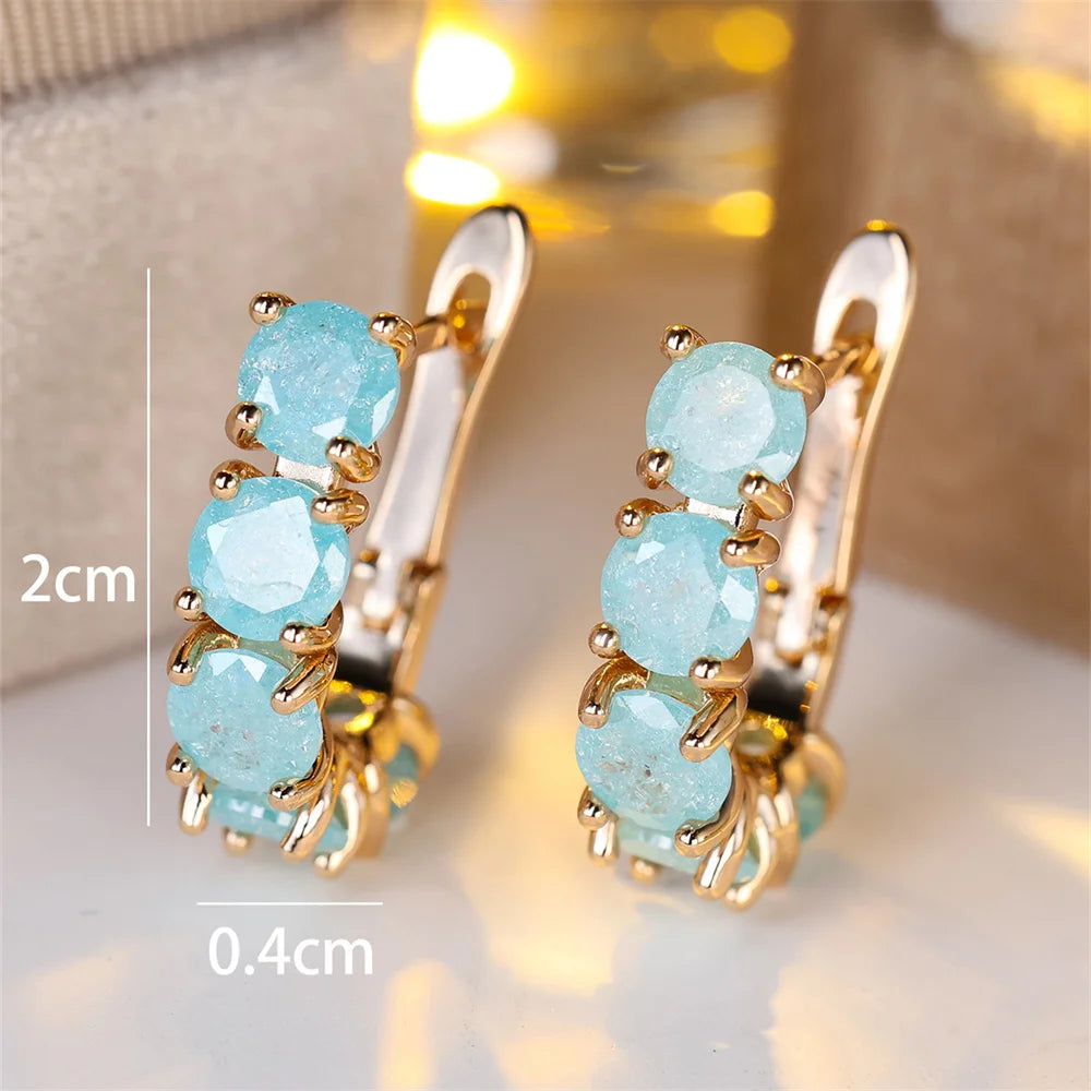 Green Pink Aqua Blue Ice Flower Zircon Hoop Earrings For Women Vintage Gold Color Wedding Jewelry Christmas Gifts |...