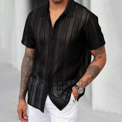 Black As Pictures Show Men s Summer Mesh Shirt Lace Shirt For Men Slight Stretch Solid Color Brand New Regular Length - Kimlud