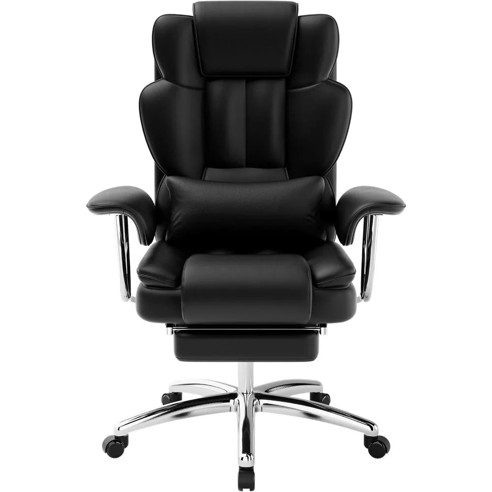 Warmiehomy 500LBS Heavy Duty Office Chair - PU Leather Big and Tall Executive Chair with Footrest, Ergonomic Reclining Computer