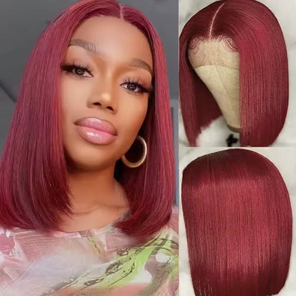 Classic 99J Colored Straight Hair Bob Wig 13x4 HD Transparent Lace 200 Density Preplucked Hairline Baby Hair 8-14 Inch Durable Hair For Ladies Dating Daily Wear