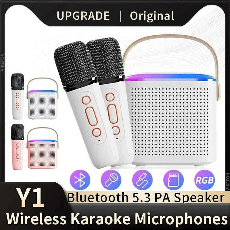 Y1 Wireless Dual Microphones Karaoke Machine KTV DSP System Bluetooth 5.3 PA Speaker HIFI Stereo Surround RGB Colorful LED Light