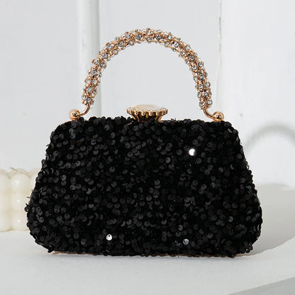 Luxury Women Shiny Sequins Evening Handbag Crystal Diamond Clutches Purse with Rhinestone Top Handle Lady Shoulder Messenger Bag - Kimlud