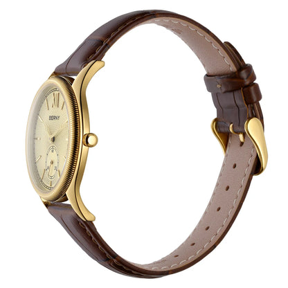 BERNY Luxury Watches for Men Ultra-Thin Classic Elegance Dress Gold Quartz Men's Watch Leather Strap Fashion Business Wristwatch