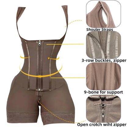 Women's High Compression Full Body Shaper Bodysuit, Double Tummy Control Open Crotch Girdle Shapewear - Kimlud