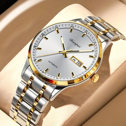 Men's luxury automatic mechanical watch, made of stainless steel material, luminous, date display, circular dial - ideal gift fo