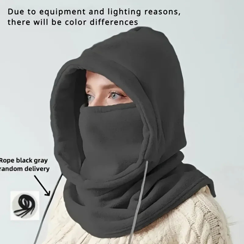 Unisex Winter Balaclava Knit Hood - Windproof Mask with Drawstring, Motorcycle Riding Headgea Warm Knitted Cap Cold Weather
