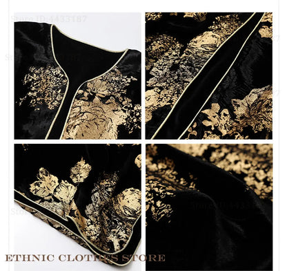 New Chinse Style Kimono Cardigan Cheongsam Autumn Winter Luxury Velvet Bronzing Qipao Hanfu Jacket Coat Elegant Haori Yukata Top