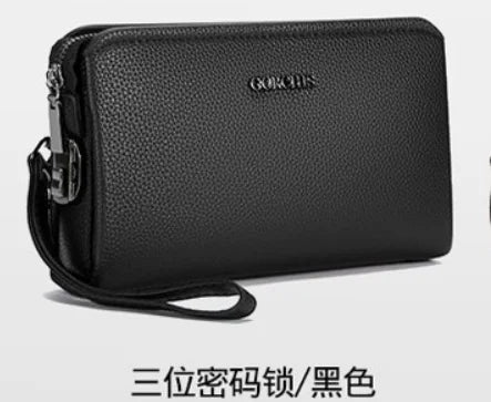 Leather Wallet FL-V1 Men Business Clutch Bag Smart Fingerprint lock Security Anti Theft Handbag Black Safety Men Wallet...