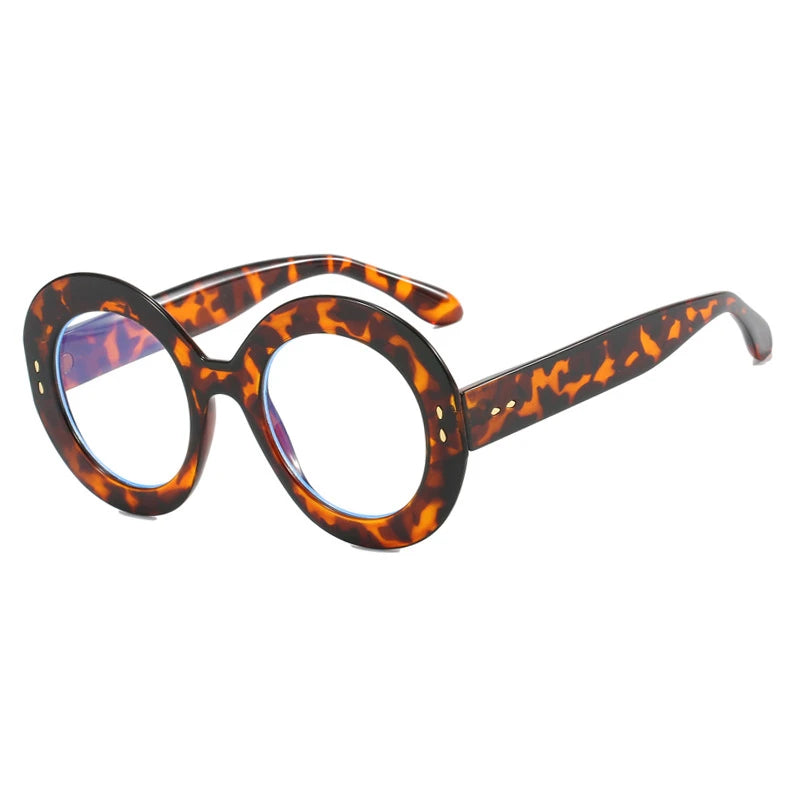 Retro Brand Design Round Thick Edge Leopard Large Femal Frame Photochromic Anti Blue Light Women Reading Glasses Degree 0~+600 - Kimlud