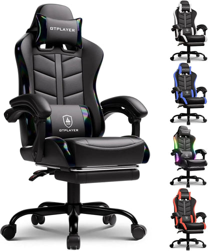 GTPLAYER RGB Gaming Chair with Footrest, Computer Gaming Chair with LED Lights for Adults, Height Adjustable PC Gamer Chair