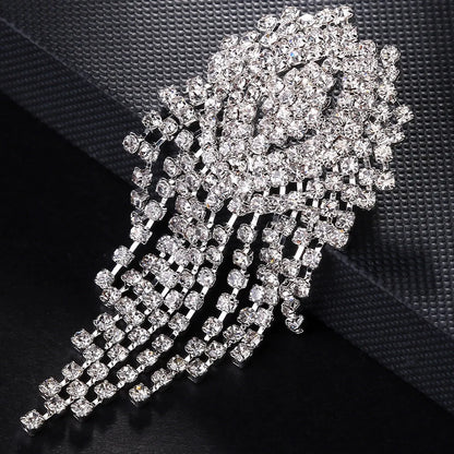 Stonefans Fashion Tassel Drop Earrings for Women Luxury Designer Geometric Rhinestone Dangle Earring Wedding Party Jewelry