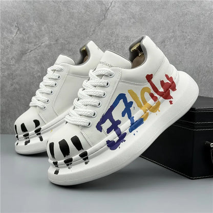 Mens Platform Sneakers White Adds Height Lace Up Casual Shoes Breathable Walking Shoes Comfortable Four Seasons Vulcanize Shoes