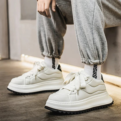 Chunky Sneaker Men Designer Board Shoes Fashion Casual Microfiber Leather Fabric Breathable Height Increased Flat Platform Shoes