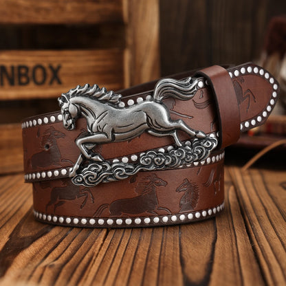 A PU Belt Suitable for Both Men and Women, Combining the Style of Western Denim and Retro, Is Perfect for Daily Casual...