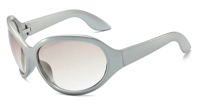 Oversized Y2K Sunglasses Women Lady Trendy Big Frame Vintage Wrap Around Glasses Fashion Punk Silver Shades - Kimlud