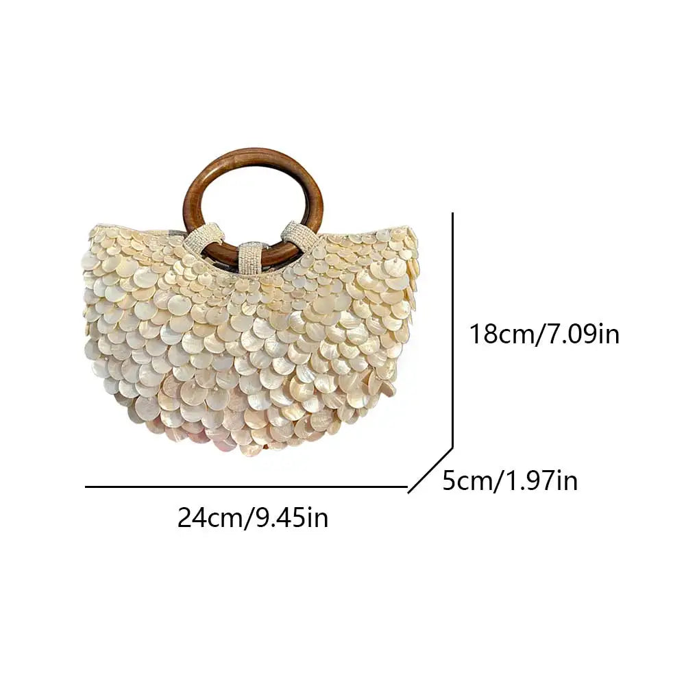 Shell Beaded Clutch Purse Handmade Top Handle Bag Luxury Designer Evening Handbag Evening Bag for Women Summer Vacation - Kimlud