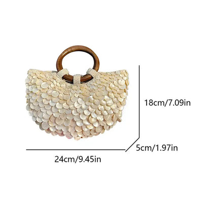 Shell Beaded Clutch Purse Handmade Top Handle Bag Luxury Designer Evening Handbag Evening Bag for Women Summer Vacation - Kimlud