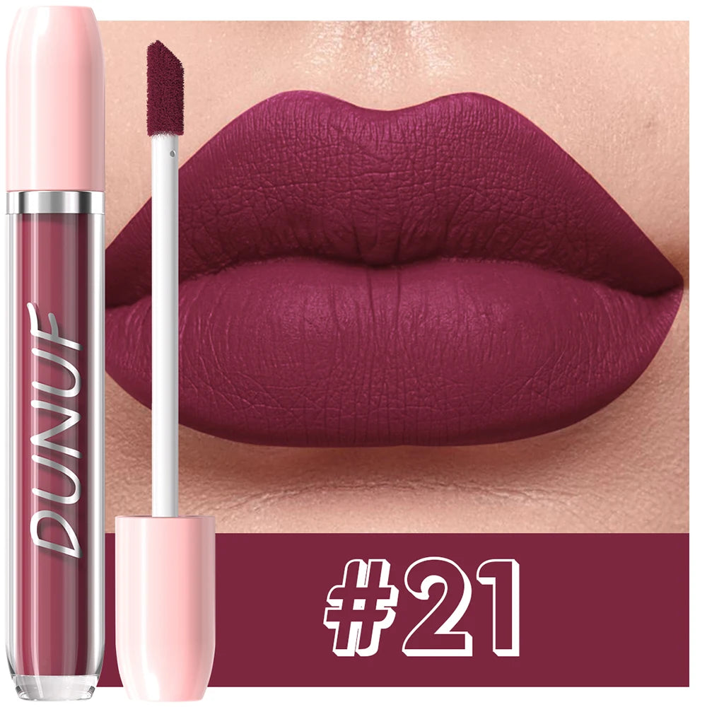 DUNUF 1Pc Matte Lip Gloss Bean Paste Liquid Lipstick Long-Lasting Waterproof Easy To Color Non-Fading Sexy Red Matte Lip Glaze
