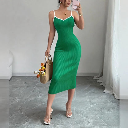 Women's Pink Spaghetti Strap Sleeveless Stretchy Sundress Knit Bodycon Midi Dress Sexy Summer Beach Vacation Party Long...