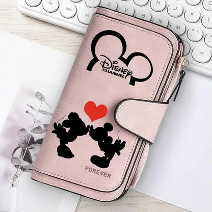  Mickey Minnie Lady Long Zip Wallet Buckle Tote Bag Coin Purse Soft PU Leather Multi-functional Card Holder Casual Daily