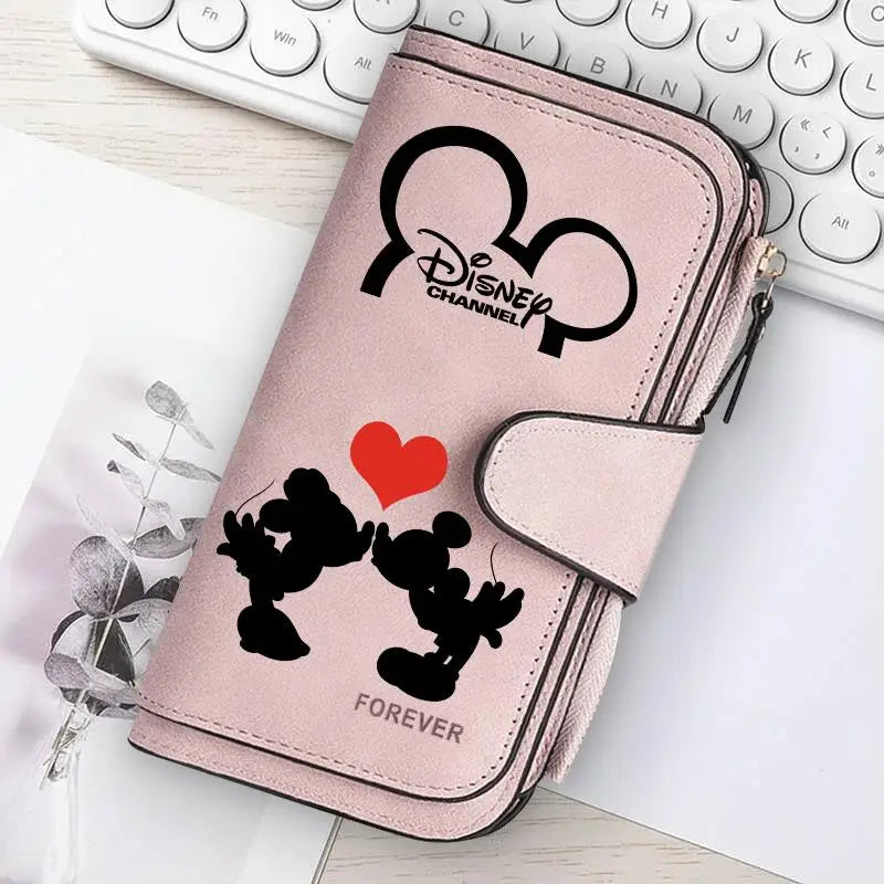  Mickey Minnie Lady Long Zip Wallet Buckle Tote Bag Coin Purse Soft PU Leather Multi-functional Card Holder Casual Daily