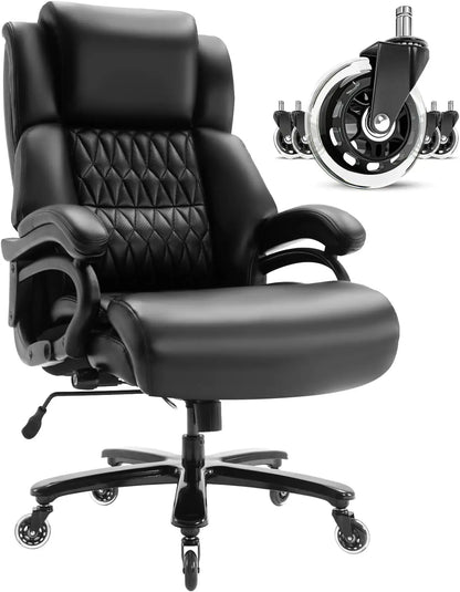400lbs Office Chair- Adjustable Lumbar Support Quiet Rubber Wheels Heavy Duty Metal Base,High Back Large Executive Computer Desk