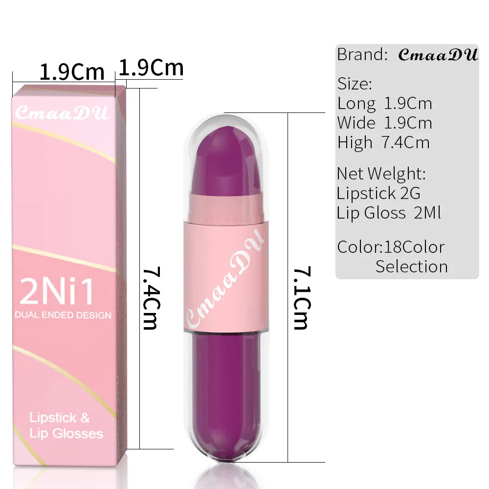 18 Colors 2 in 1 Matte Lipstick Liquid Purple Lip Glaze Double Head Lip Makeup Lasting Waterproof Velvet Sexy Dark Red...