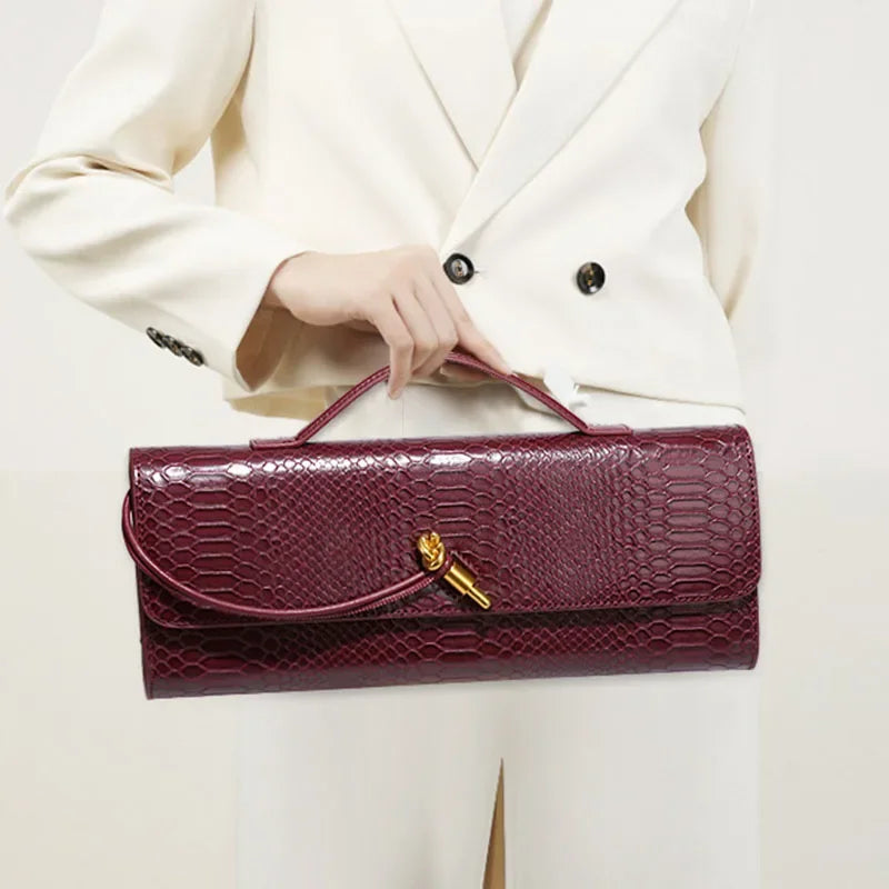Luxury Design Top-Handle Bag For Women Evening Handbag Long Purse, Crocodile Pattern Crossbody Shoulder Bags Fashionable Outfits - Kimlud