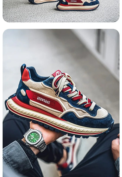 Color-Block Dad Shoes Men's Spring Autumn New Style Thick Bottom Sports Shoes Casual Running Shoes Low Cut Breathable Mesh - Kimlud