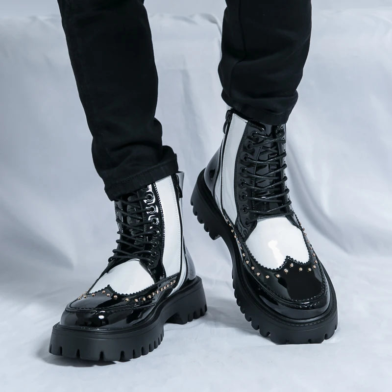 Autumn Men Platform Boots Casual Genuine Leather Shoes Personalized Design Motorcycle Boots Thick Sole Sneakers Party...
