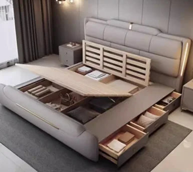 180x200cm Italian light luxury double storage bed layer cowhide three drawers Carbon steel leg camas de casal bedroom...