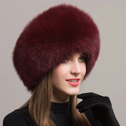 Hot Sale 100% natural Fox Fur Hat Women Cap Thick Fur Cap Winter Warm Hat Female Fashion For Women Hat With Earmuffs Hat...