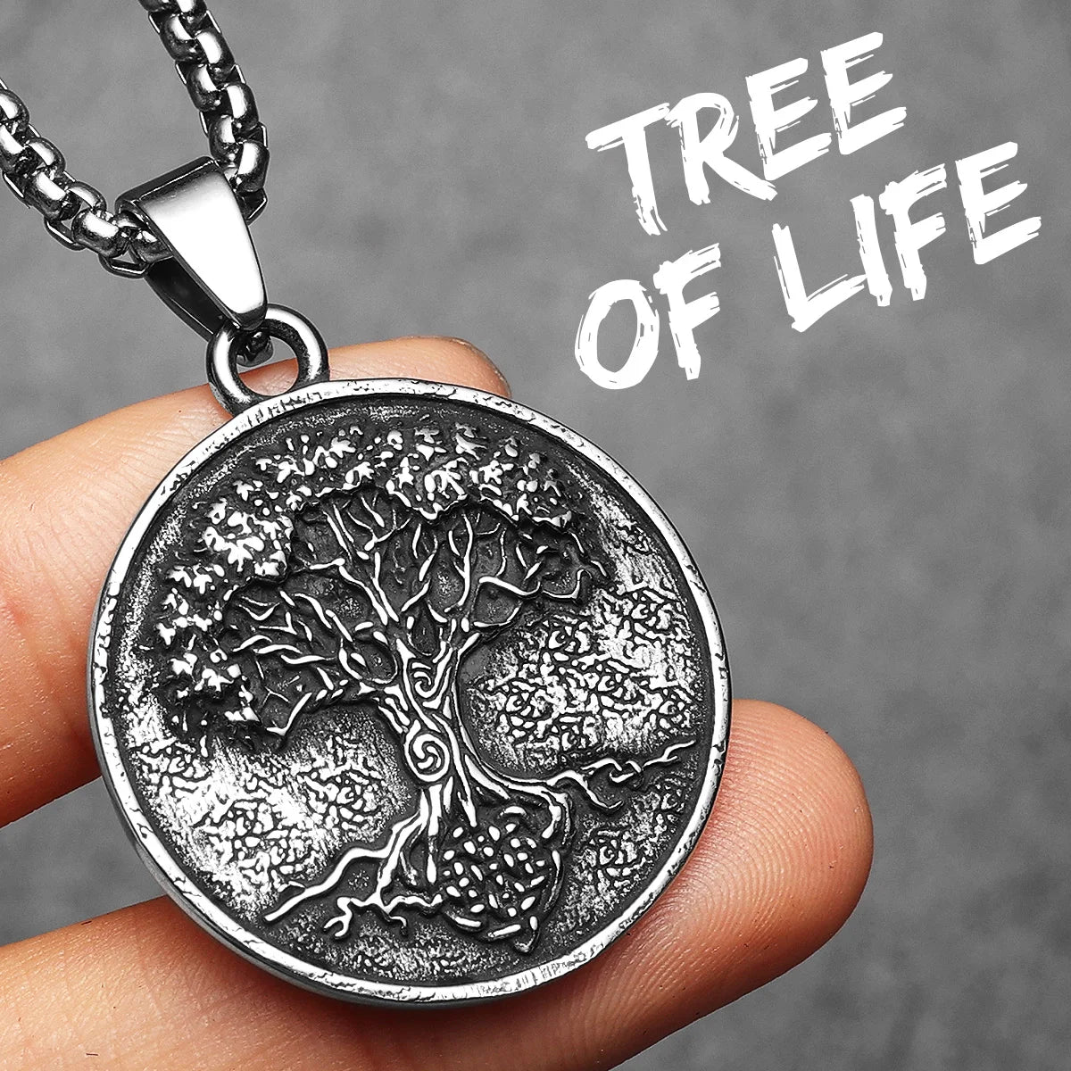 Retro Tree of Life Carving Men Necklaces Pendant Stainless Steel Jewelry For Male Women Punk Hip Hop Accessories Gifts Wholesale