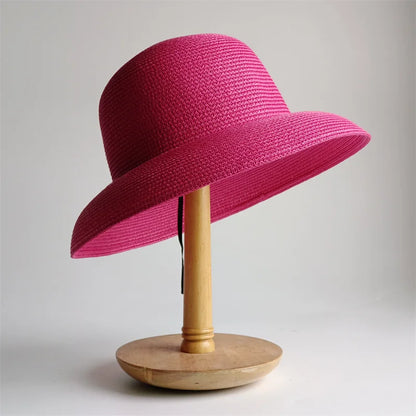 New Summer Sun Hats Ladies Solid Plain Elegant Wide Brim Hat Female Round Top Panama Floppy Straw Beach Hat Women |...