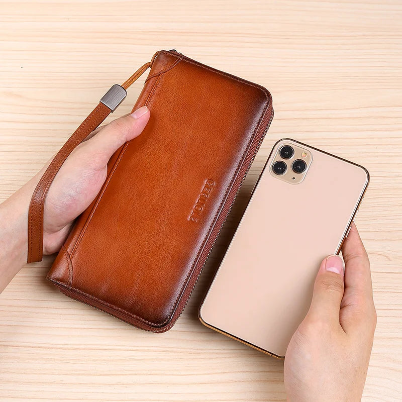 Men's Leather Wallet Long New Soft Cowhide Handbag Travel Light Luxury Simple Large Capacity Anti-Theft Brush Gradient...