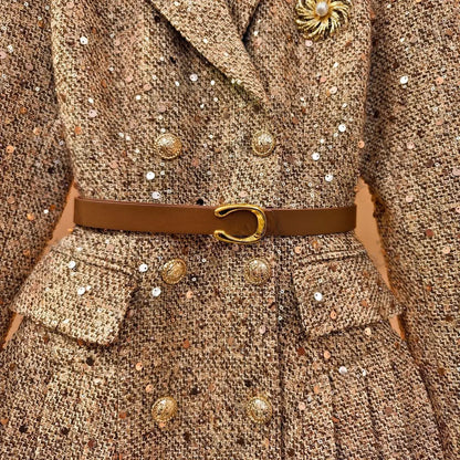 Shiny Sequins Refinement Original Light Luxury Designer Elegant Temperament Slim Fashion Waist Dress Temperament Commuting Coat